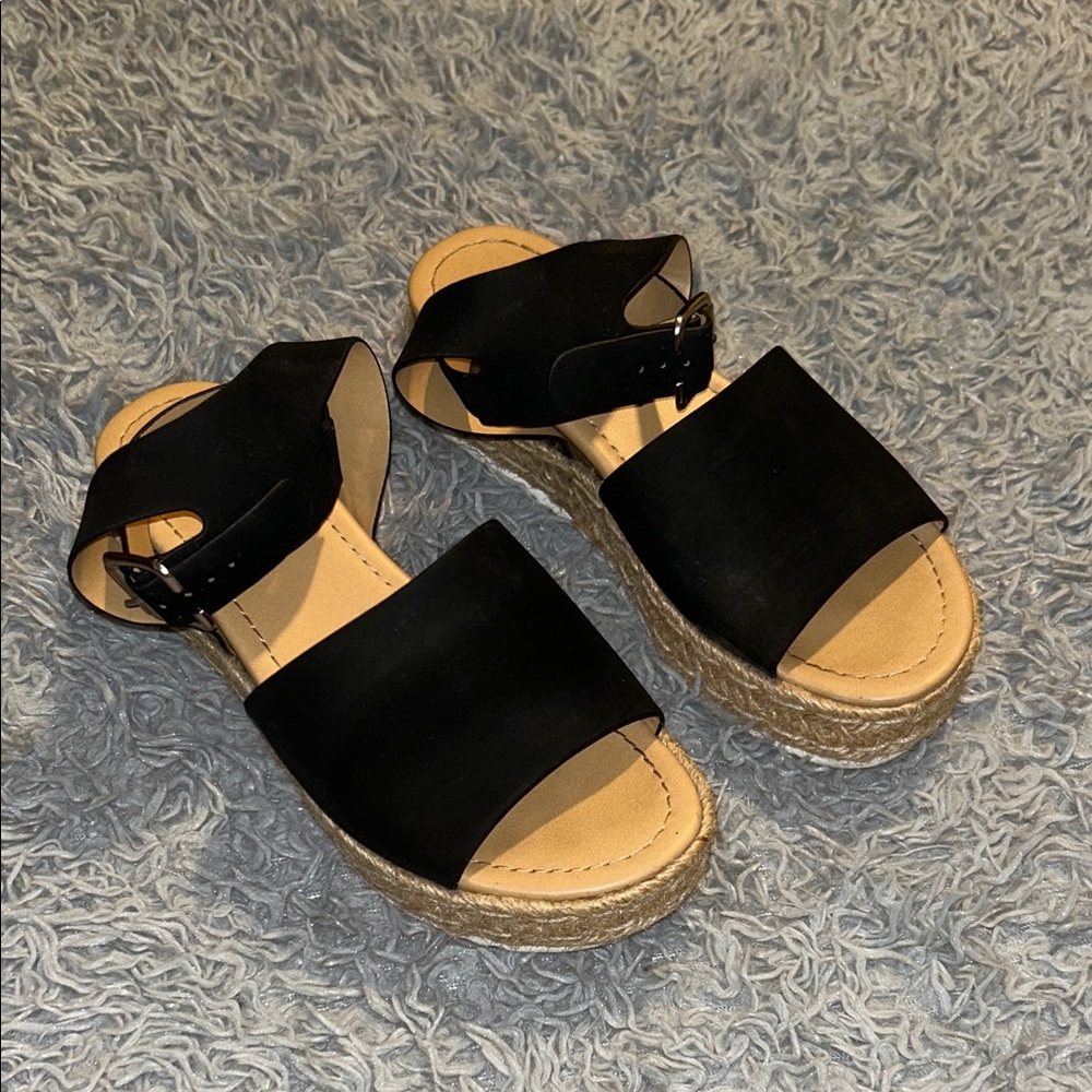 Black Platform Sandals with Ankle Strap